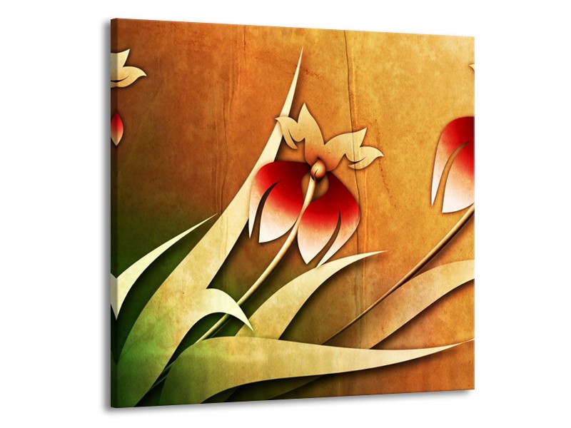 Canvas schilderij Bloem | Rood, Geel, Groen | 70x70cm 1Luik