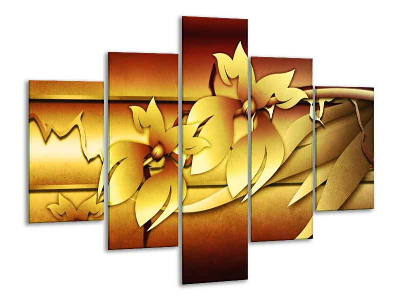 Glas schilderij Bloem | Geel, Bruin, Wit | 100x70cm 5Luik