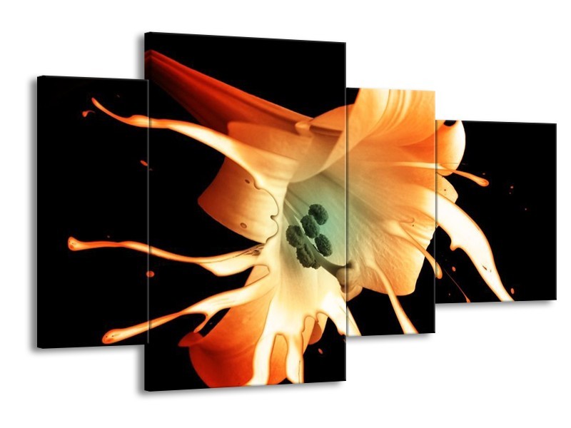 Canvas schilderij Bloem | Wit, Zwart, Oranje | 120x75cm 4Luik