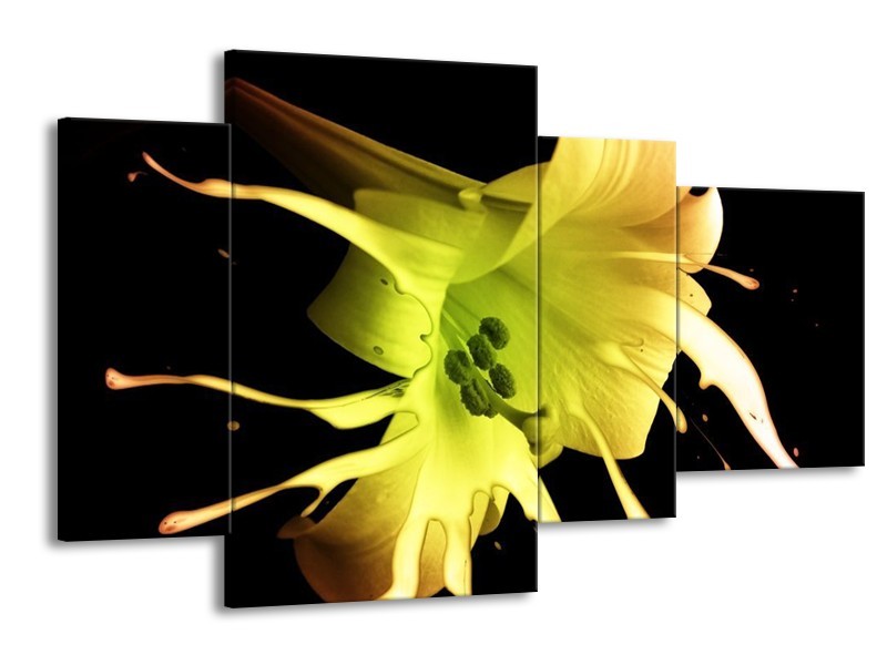 Canvas schilderij Bloem | Zwart, Geel, Groen | 120x75cm 4Luik