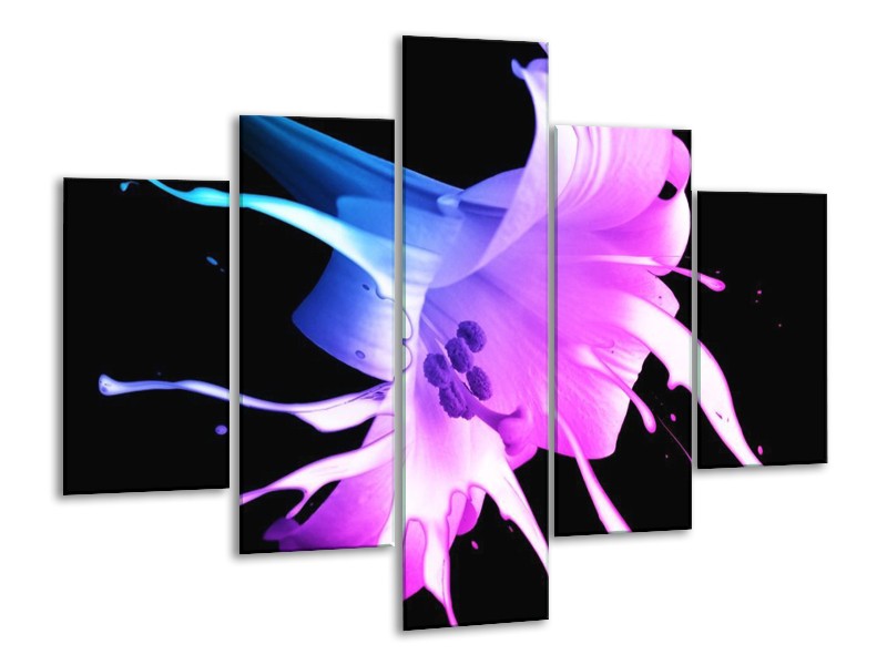 Canvas schilderij Bloem | Zwart, Paars, Blauw | 100x70cm 5Luik