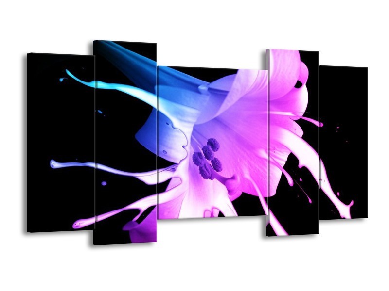 Canvas schilderij Bloem | Zwart, Paars, Blauw | 120x65 5Luik