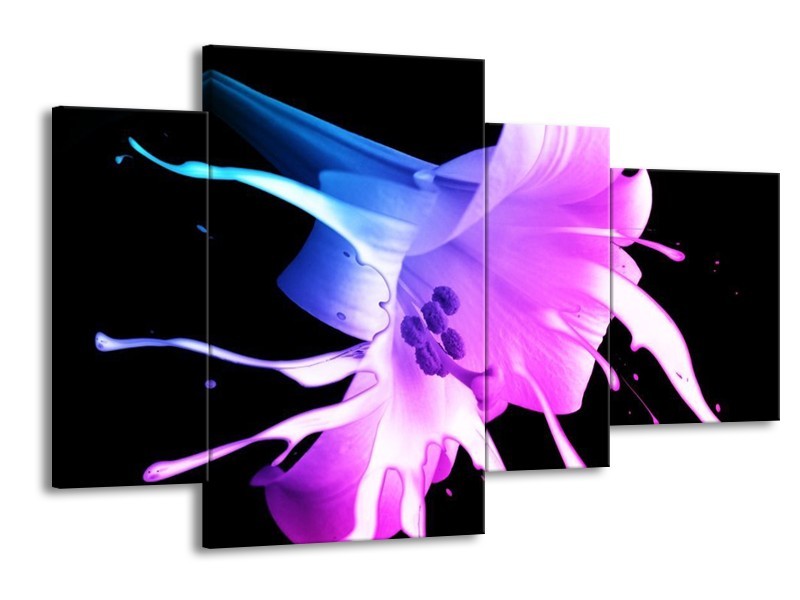 Canvas schilderij Bloem | Zwart, Paars, Blauw | 120x75cm 4Luik