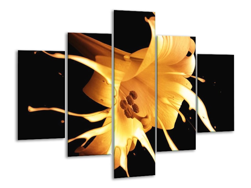 Canvas schilderij Bloem | Oranje, Geel, Zwart | 100x70cm 5Luik
