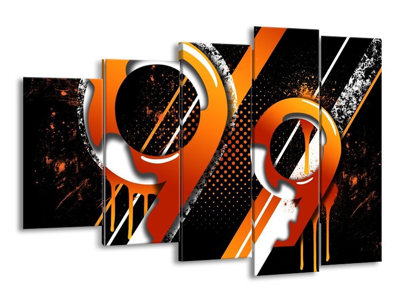 Canvas schilderij Abstract | Oranje, Geel, Zwart | 150x100cm 5Luik