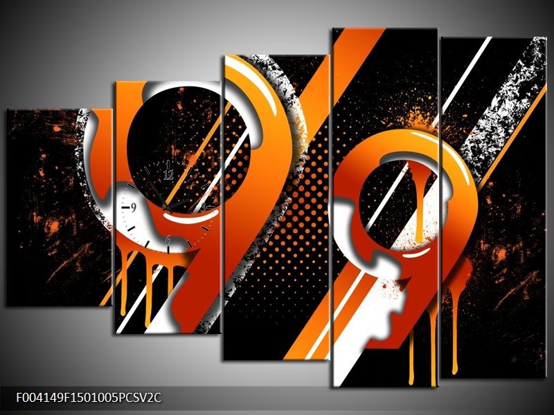 Klok schilderij Abstract | Oranje, Geel, Zwart | 150x100cm 5Luik