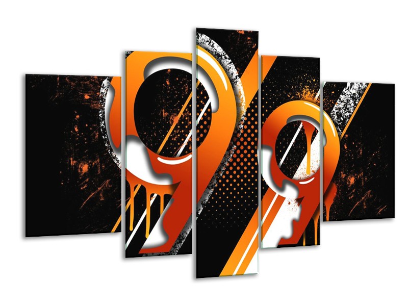 Canvas schilderij Abstract | Oranje, Geel, Zwart | 170x100cm 5Luik