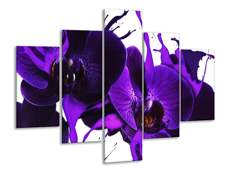 Canvas schilderij Orchidee | Paars, Blauw, Wit | 100x70cm 5Luik