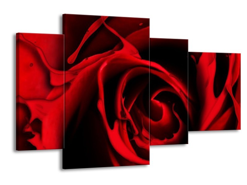 Canvas schilderij Roos | Rood, Zwart | 120x75cm 4Luik