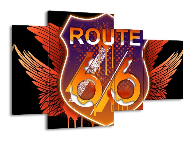 Canvas schilderij Abstract | Oranje, Paars, Geel | 120x75cm 4Luik