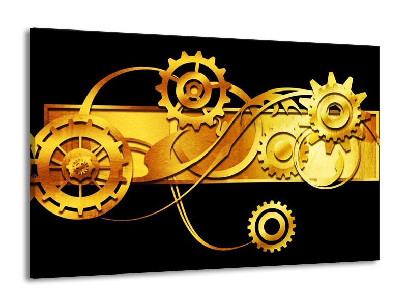 Canvas schilderij Abstract | Zwart, Geel, Goud | 140x90cm 1Luik