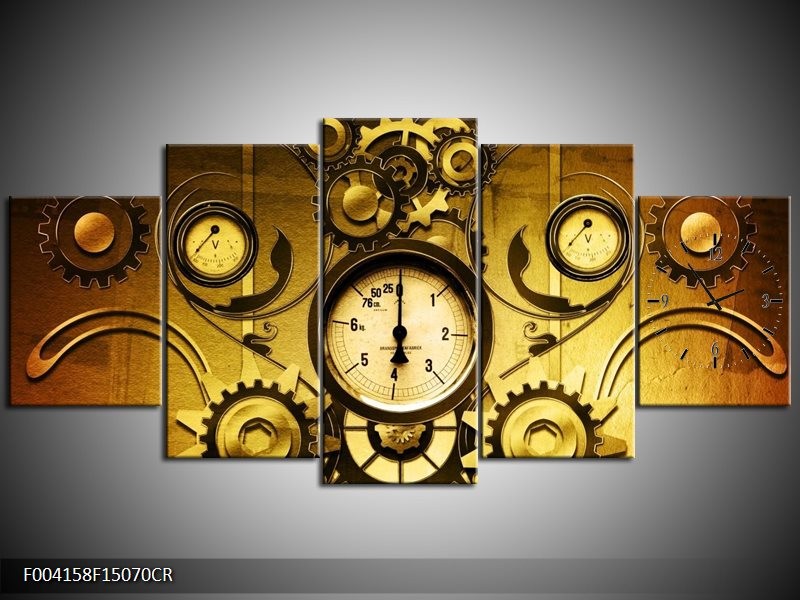 Klok schilderij Klok | Geel, Bruin, Zwart | 150x70cm 5Luik