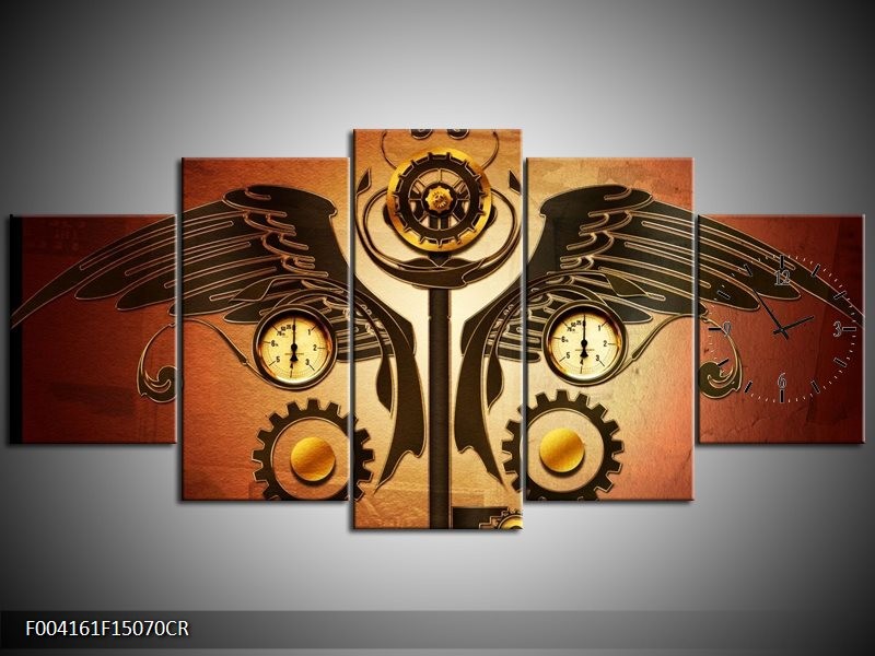 Klok schilderij Klok | Bruin, Rood, Geel | 150x70cm 5Luik