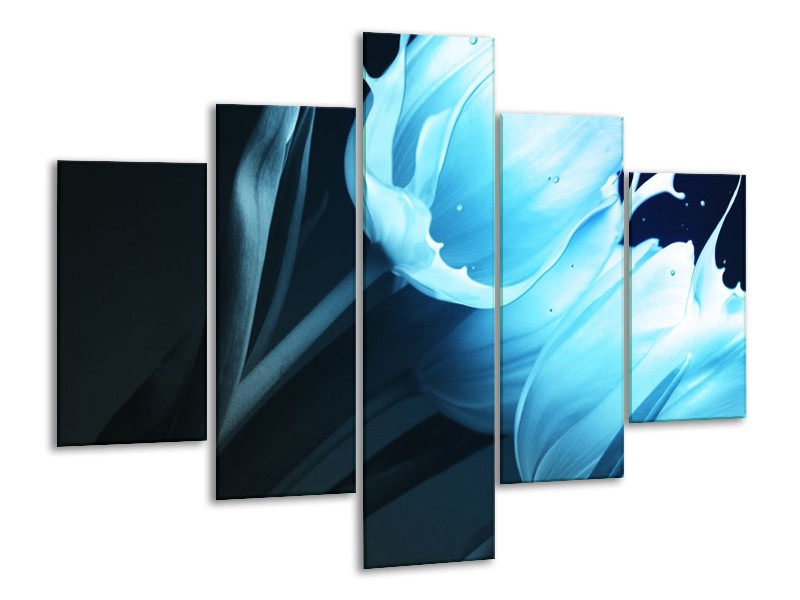 Canvas schilderij Tulp | Blauw, Zwart | 100x70cm 5Luik