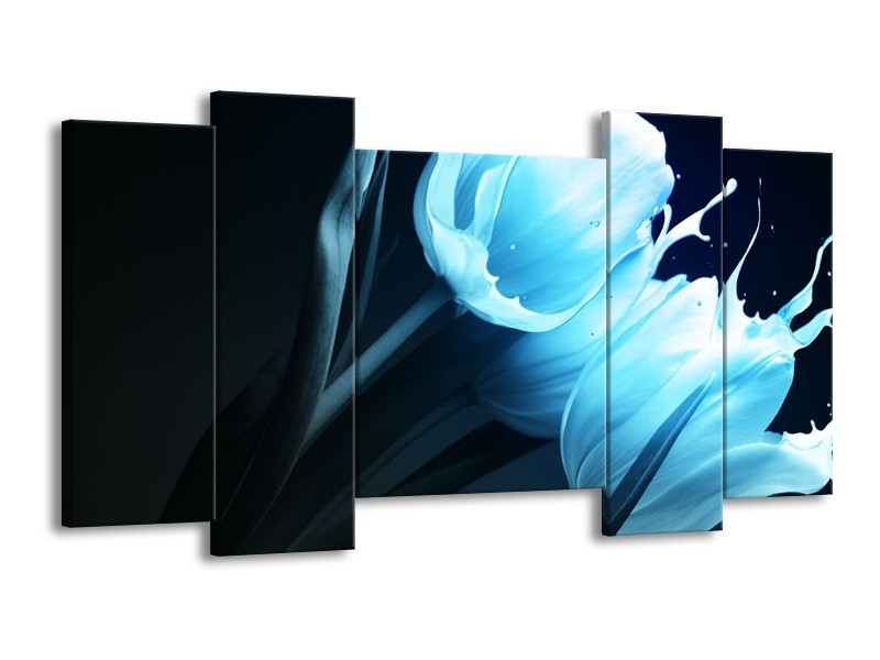 Canvas schilderij Tulp | Blauw, Zwart | 120x65 5Luik