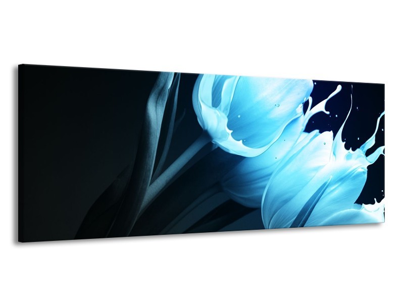 Canvas schilderij Tulp | Blauw, Zwart | 145x58cm 1Luik
