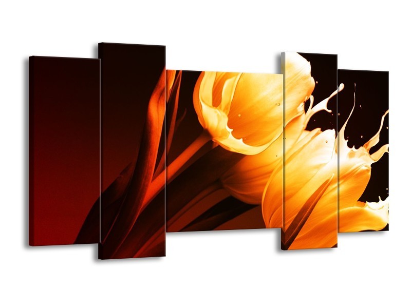 Canvas schilderij Tulp | Geel, Oranje, Bruin | 120x65 5Luik