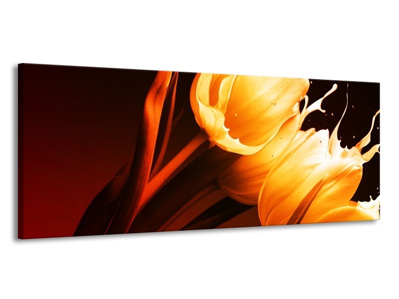 Canvas schilderij Tulp | Geel, Oranje, Bruin | 145x58cm 1Luik