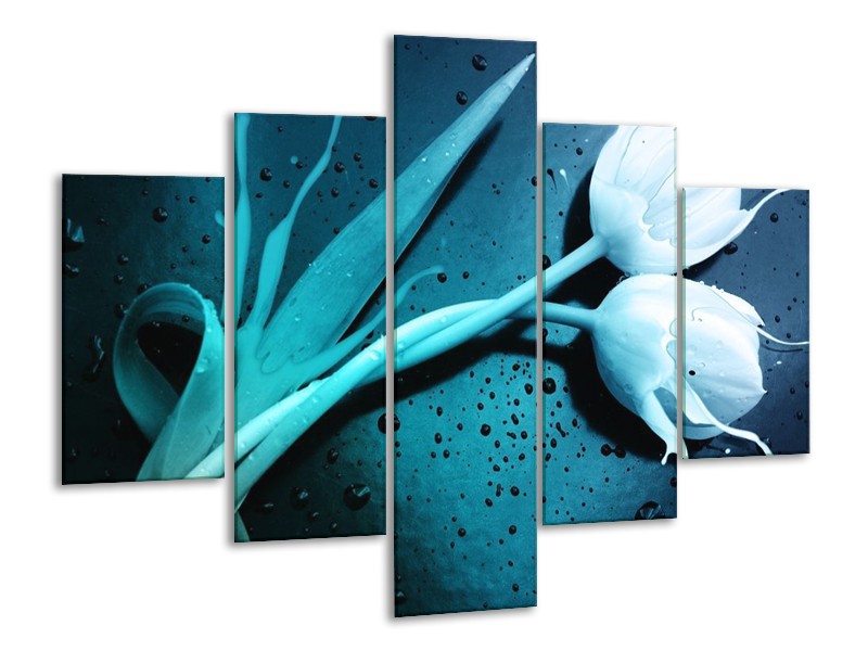 Canvas schilderij Tulp | Blauw, Wit | 100x70cm 5Luik