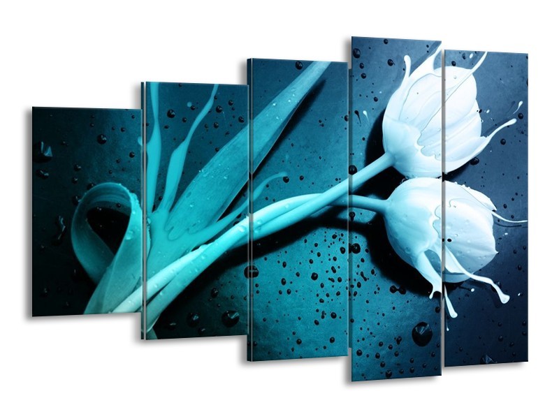 Canvas schilderij Tulp | Blauw, Wit | 150x100cm 5Luik
