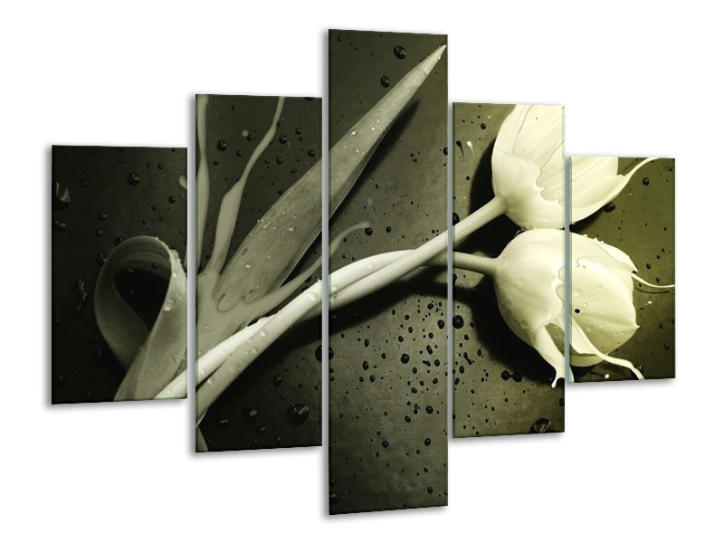Canvas schilderij Tulp | Grijs, Zwart, Wit | 100x70cm 5Luik