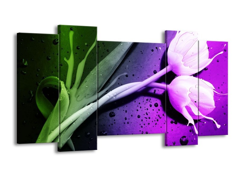 Canvas schilderij Tulp | Paars, Groen | 120x65 5Luik
