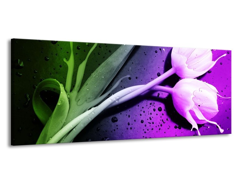Canvas schilderij Tulp | Paars, Groen | 145x58cm 1Luik