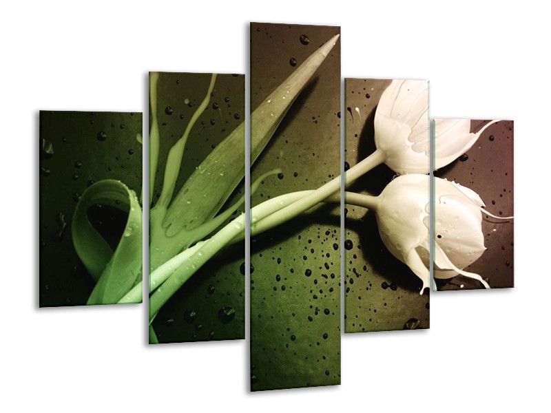 Canvas schilderij Tulp | Groen, Wit | 100x70cm 5Luik