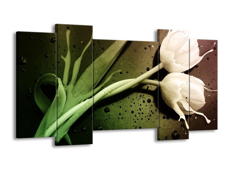Canvas schilderij Tulp | Groen, Wit | 120x65 5Luik