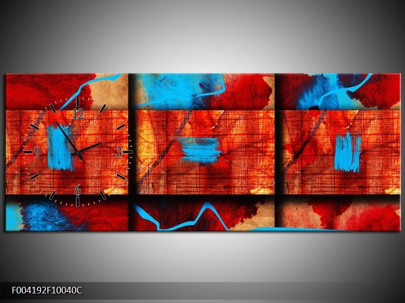 Klok schilderij Abstract | Blauw, Oranje, Rood | 100x40cm 1Luik