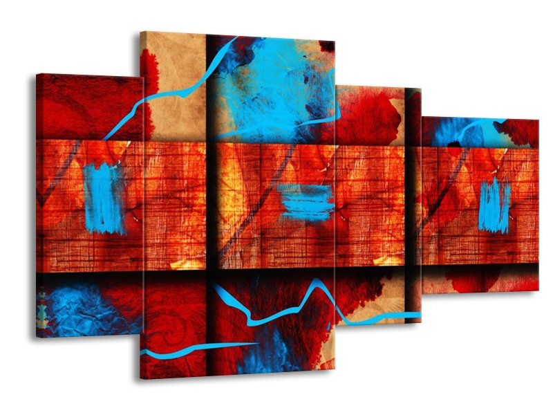 Canvas schilderij Abstract | Blauw, Oranje, Rood | 120x75cm 4Luik