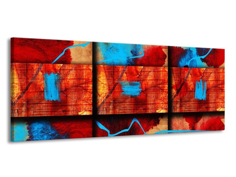 Canvas schilderij Abstract | Blauw, Oranje, Rood | 145x58cm 1Luik