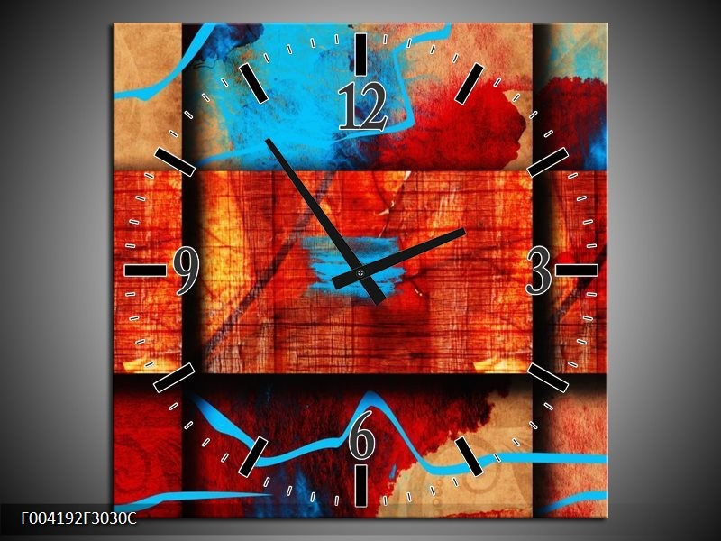 Klok schilderij Abstract | Blauw, Oranje, Rood | 30x30cm 1Luik