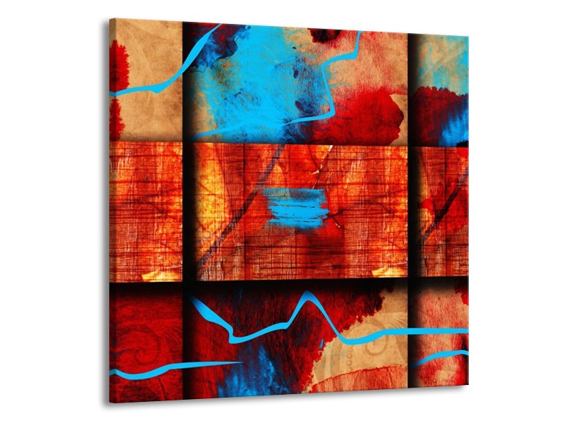 Canvas schilderij Abstract | Blauw, Oranje, Rood | 70x70cm 1Luik