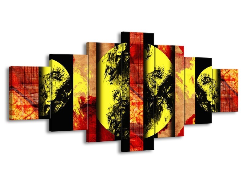 Glas schilderij Abstract | Geel, Zwart, Rood | 210x100cm 7Luik