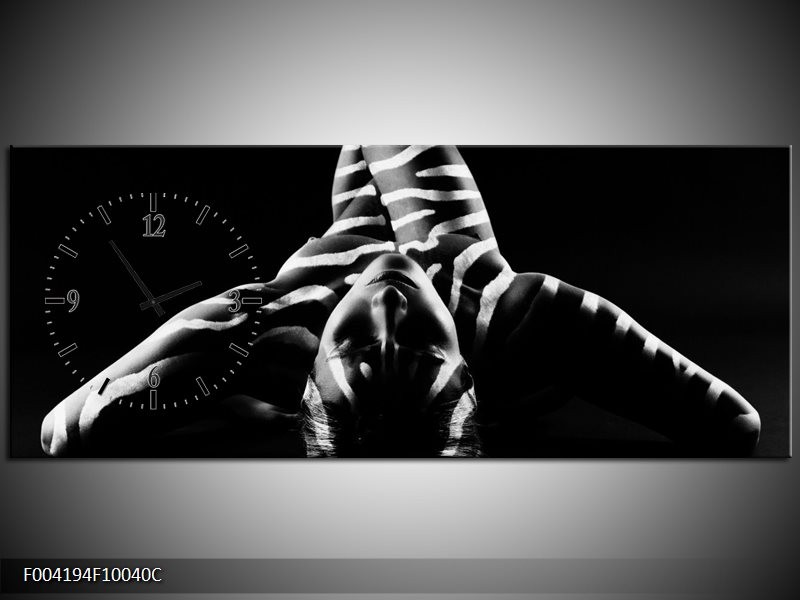 Klok schilderij Abstract | Zwart, Wit, Grijs | 100x40cm 1Luik