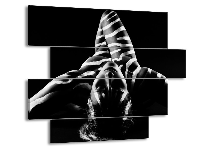 Glas schilderij Abstract | Zwart, Wit, Grijs | 115x85cm 4Luik
