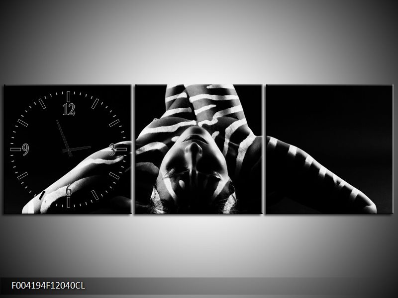 Klok schilderij Abstract | Zwart, Wit, Grijs | 120x40cm 3Luik