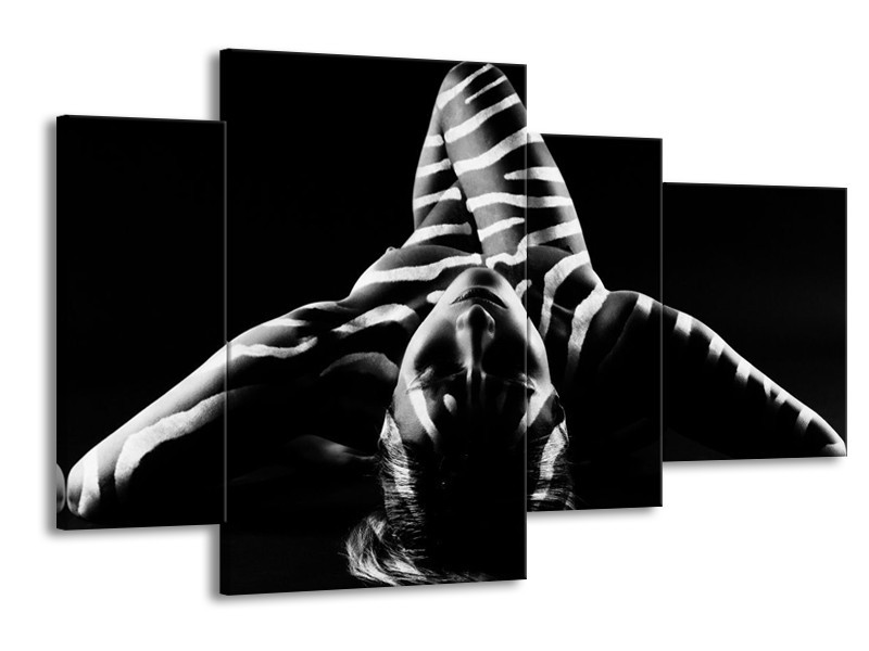Glas schilderij Abstract | Zwart, Wit, Grijs | 120x75cm 4Luik
