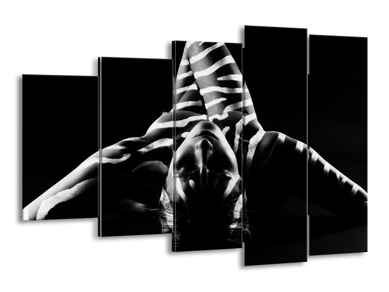 Canvas schilderij Abstract | Zwart, Wit, Grijs | 150x100cm 5Luik