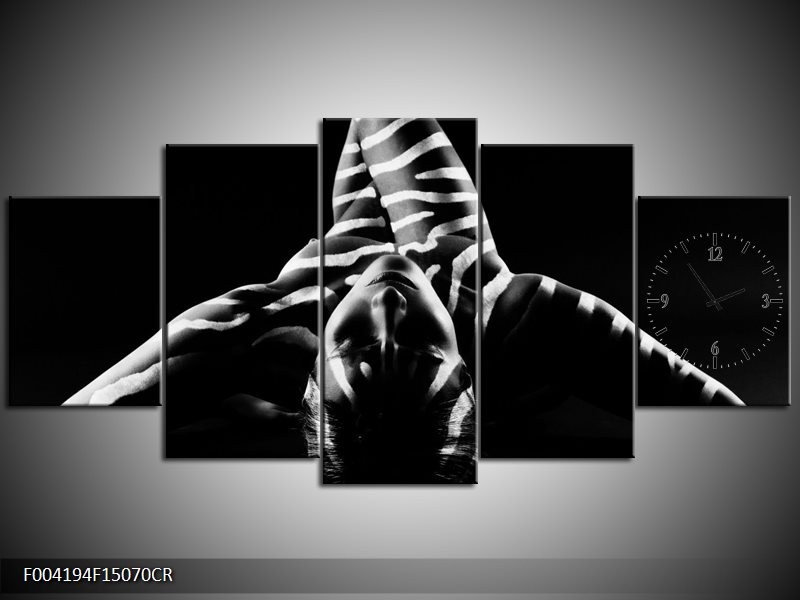 Klok schilderij Abstract | Zwart, Wit, Grijs | 150x70cm 5Luik