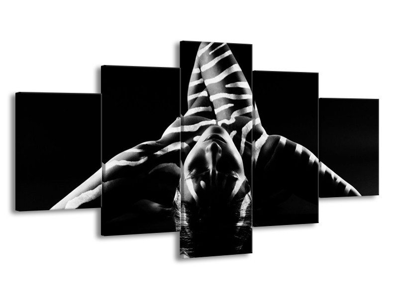 Glas schilderij Abstract | Zwart, Wit, Grijs | 150x80cm 5Luik