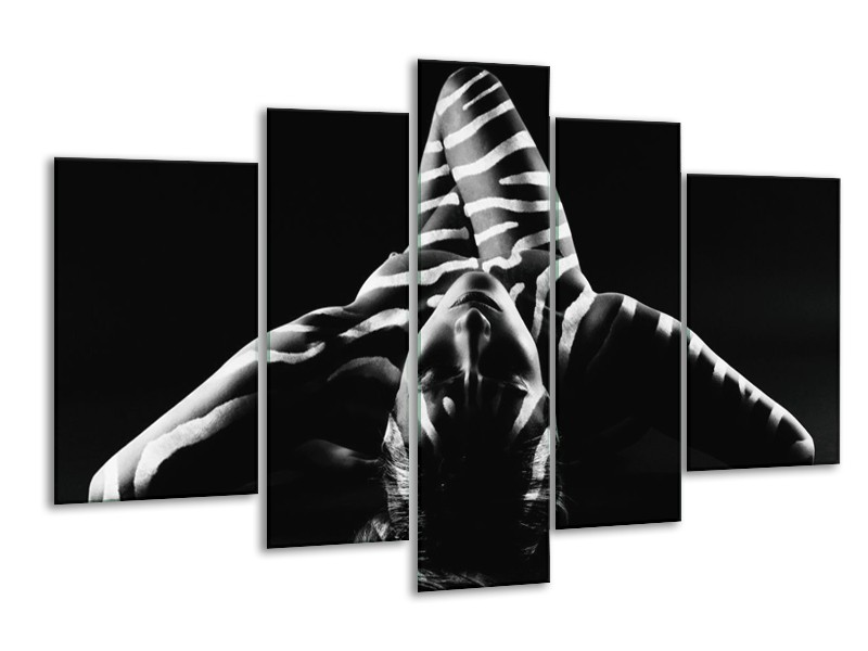 Canvas schilderij Abstract | Zwart, Wit, Grijs | 170x100cm 5Luik