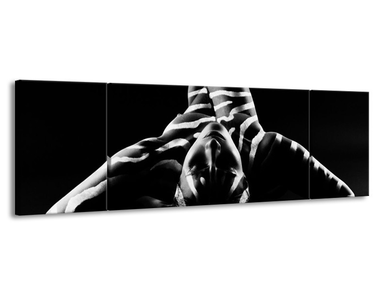 Canvas schilderij Abstract | Zwart, Wit, Grijs | 170x50cm 3Luik