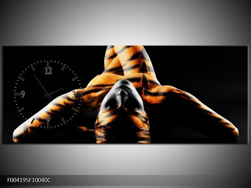 Klok schilderij Abstract | Oranje, Zwart, Geel | 100x40cm 1Luik