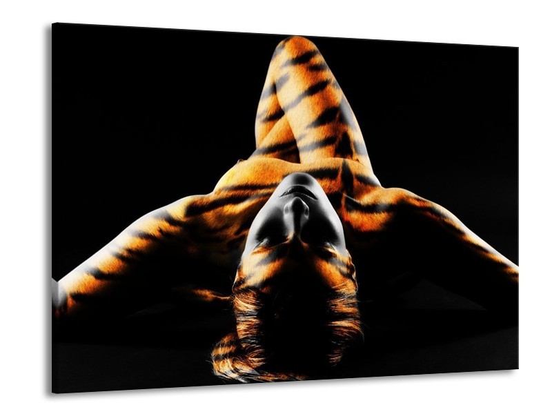 Glas schilderij Abstract | Oranje, Zwart, Geel | 100x70cm 1Luik