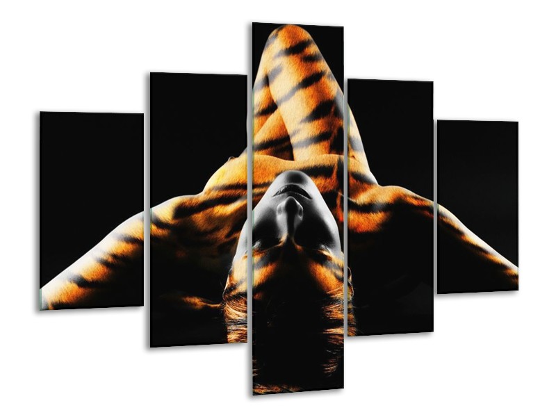 Canvas schilderij Abstract | Oranje, Zwart, Geel | 100x70cm 5Luik