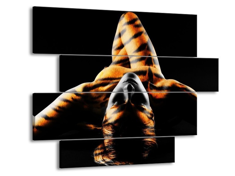 Canvas schilderij Abstract | Oranje, Zwart, Geel | 115x85cm 4Luik