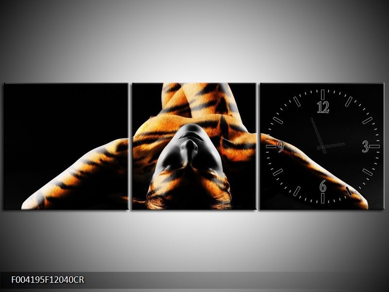 Klok schilderij Abstract | Oranje, Zwart, Geel | 120x40cm 3Luik