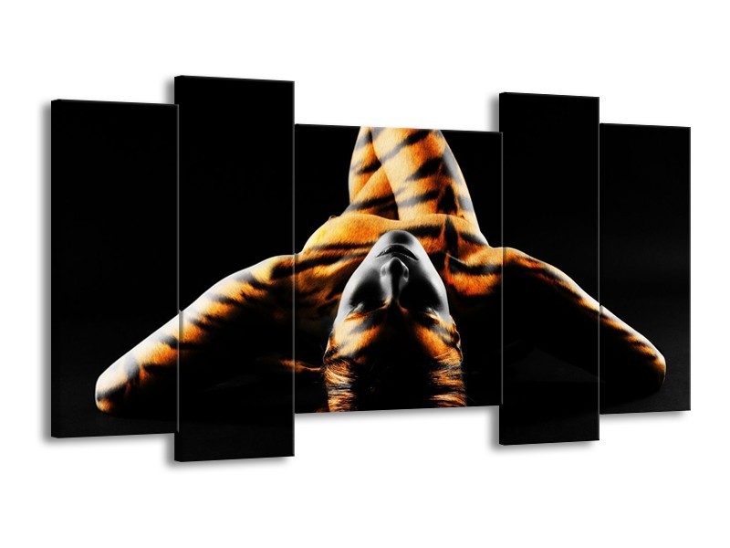 Canvas schilderij Abstract | Oranje, Zwart, Geel | 120x65 5Luik